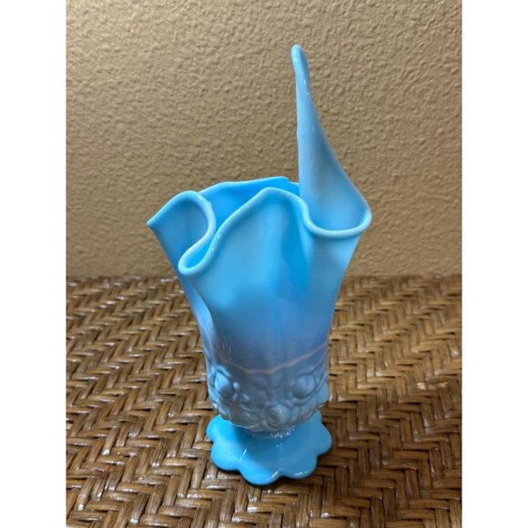 Fenton Blue Slag Hankerchief Ruffled Edge Art Glass Vase - Picture 3 of 8
